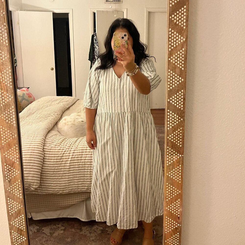 Everlane Ivory and Black Striped Linen Maxi Dress